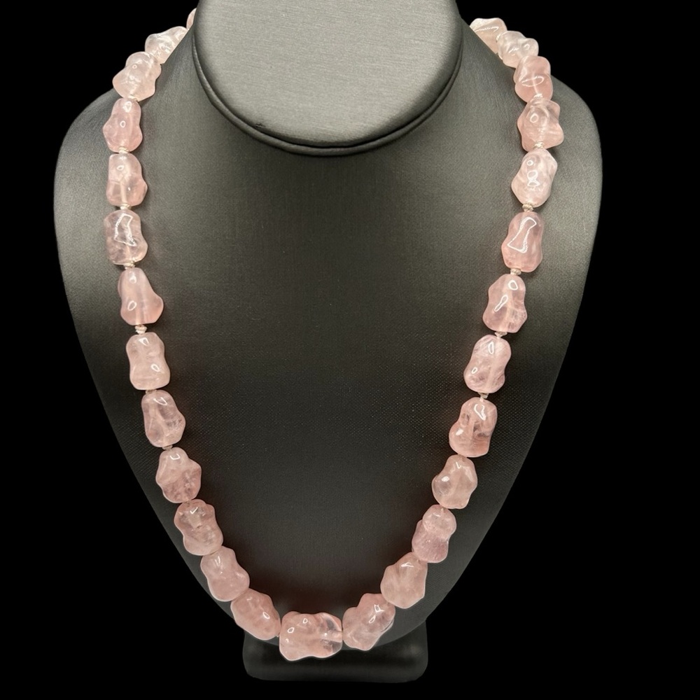 Vintage Chinese Export Rose Quartz Bead Necklace